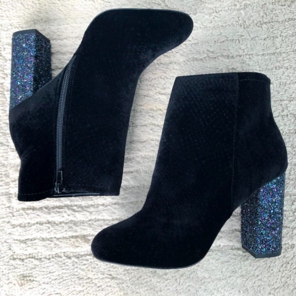 Talcahuano Black Velvet Glitter Booties
